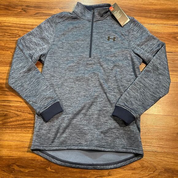 Under Armour Loose Cold Gear 1/4 Zip Fleece Long Sleeve Sweater Blue Men's S NEW - Picture 1 of 7